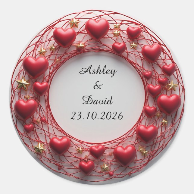 Red Hearts Frame Classic Round Sticker (Front)