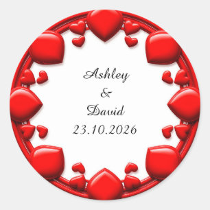 Red Hearts Frame Classic Round Sticker