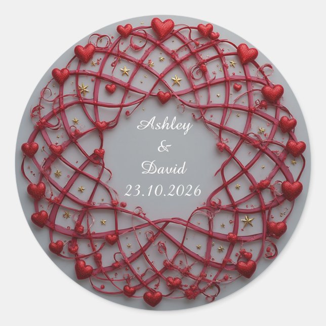 Red Hearts Frame Classic Round Sticker (Front)