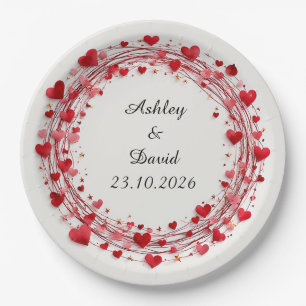 Red Hearts Frame Paper Plate