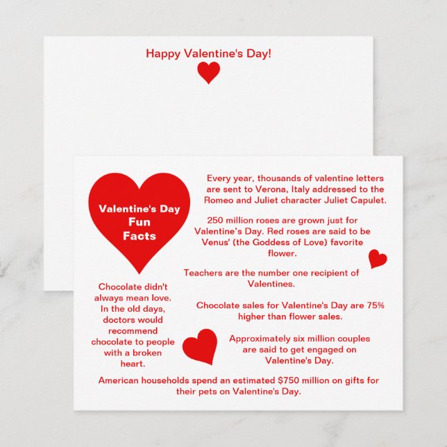 Red Hearts Fun Facts Valentine's Day Card (Front/Back)