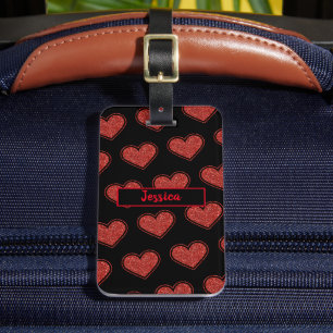 Red Hearts Glitter  Luggage Tag