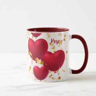 Red Hearts Gold Confetti Mug