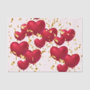 Red Hearts Gold Confetti Tissue Paper