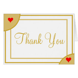 Red Hearts Gold White Wedding Thank You Geometric