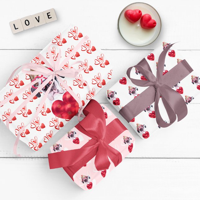 Red Hearts Great Dane Dog Lover Valentines Gift Wrapping Paper Sheet (Creator Uploaded)