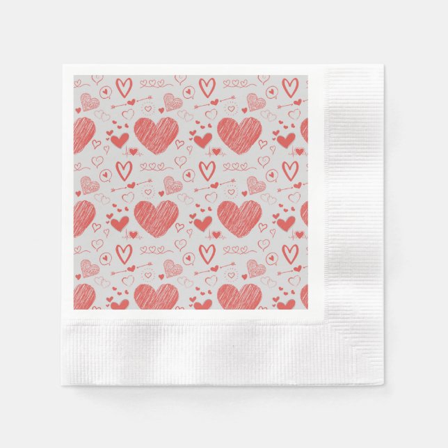 red hearts - grey background napkin (Front)