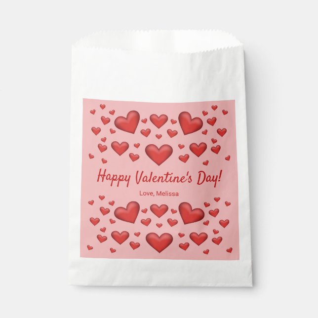 Red Hearts Happy Valentine's Day & Custom Text Favour Bags (Front)
