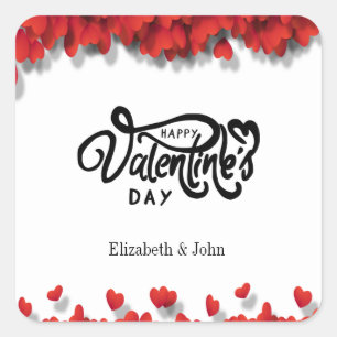 Red Hearts Happy Valentine's Day  Square Sticker