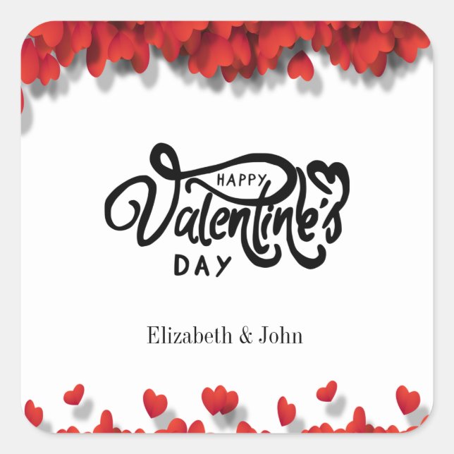 Red Hearts Happy Valentine's Day  Square Sticker (Front)
