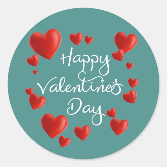 Red Hearts Happy Valentine's Day Sticker Seal (Front)