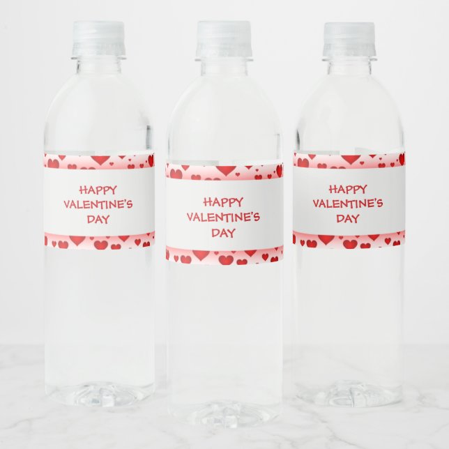 Red Hearts Happy Valentine's Day Water Bottle Label (Bottles)