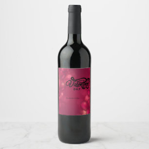 Red Hearts Happy Valentine's Day Wine Label
