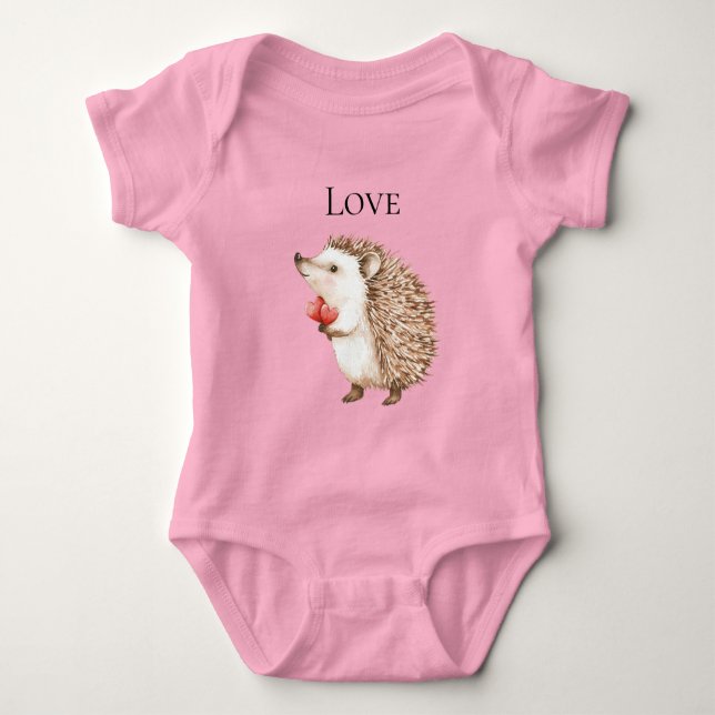 Red Hearts Hedgehog Baby Bodysuit (Front)