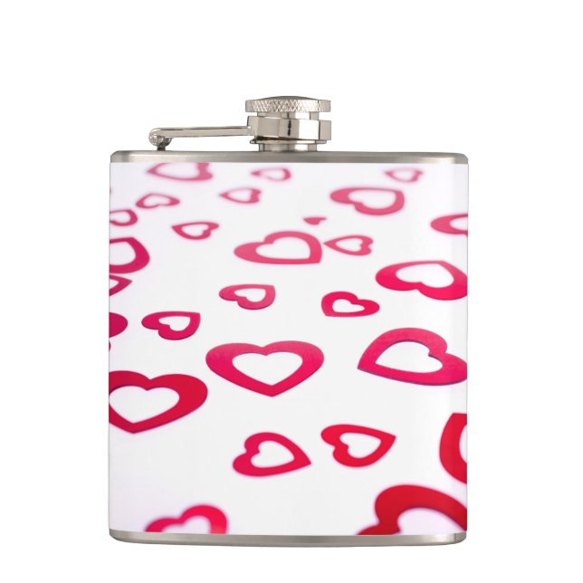Red hearts hip flask (Front)