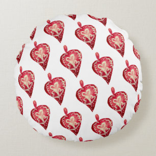 Red Hearts Holiday Toys Round Cushion