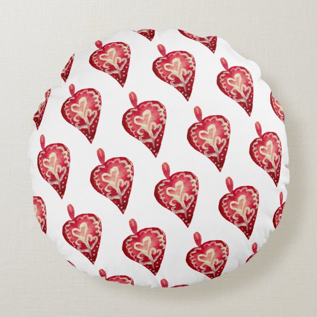Red Hearts Holiday Toys Round Cushion (Front)