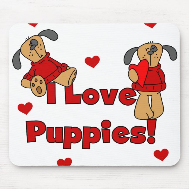 Red Hearts I Love Puppies Mouse Mat (Front)