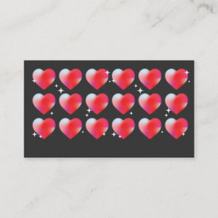 Red hearts in a row, lovely romantic heart rectang business card