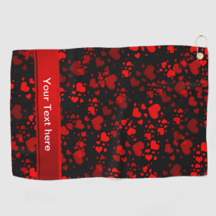 red hearts in black and template text golf towel