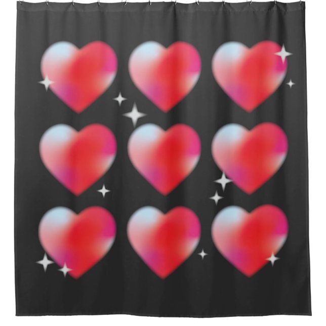 Red hearts in black hitech valentine's day shower curtain (Front)