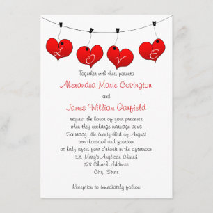 Red Hearts in Love Wedding invitation