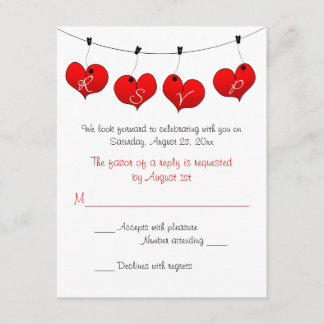 Red Hearts in Love Wedding RSVP Card