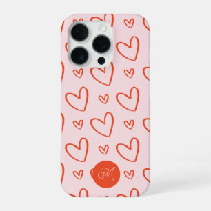 Red hearts in pink background with name initial iPhone 16 pro case