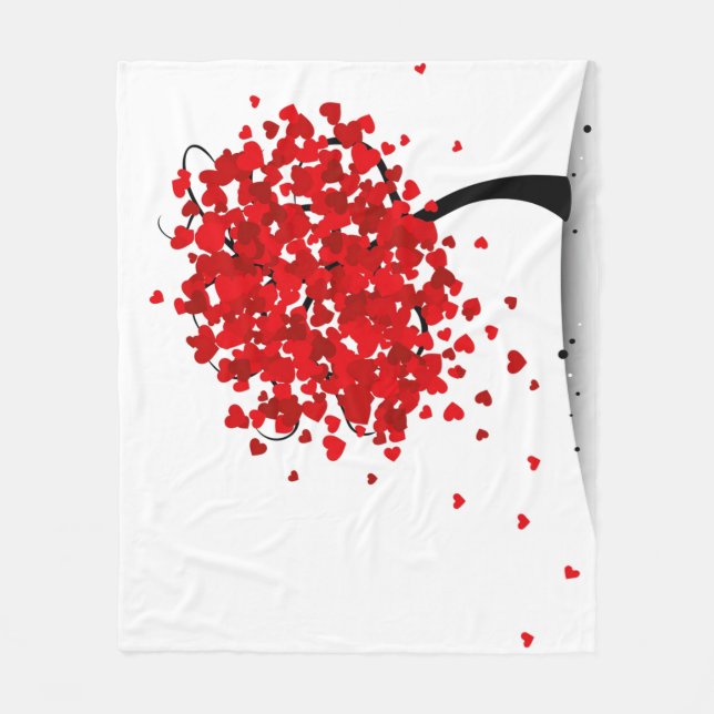 Red Hearts In The Wind Tree Valentine's Day Cute Fleece Blanket (Front)