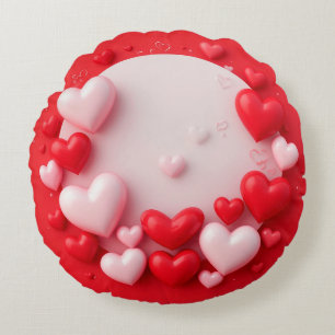 Red hearts in various sizes and shades round cushion