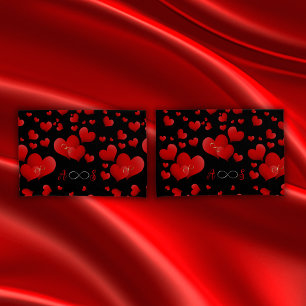 Red Hearts Infinity Initials Monogram on black Pillowcase