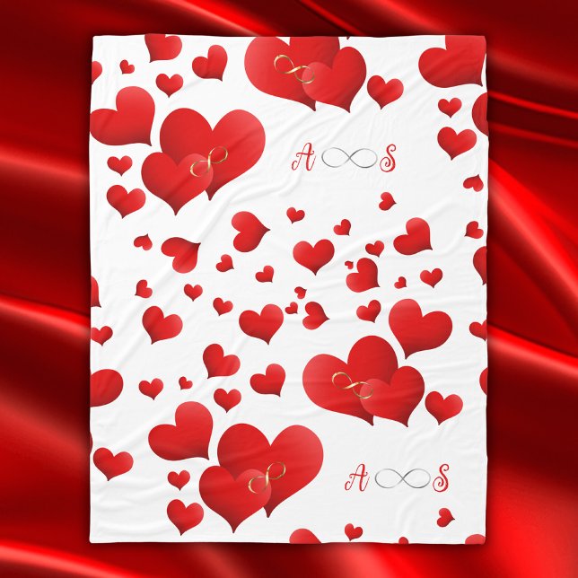 Red Hearts Infinity Initials Monogram on white | Fleece Blanket (Creator Uploaded)