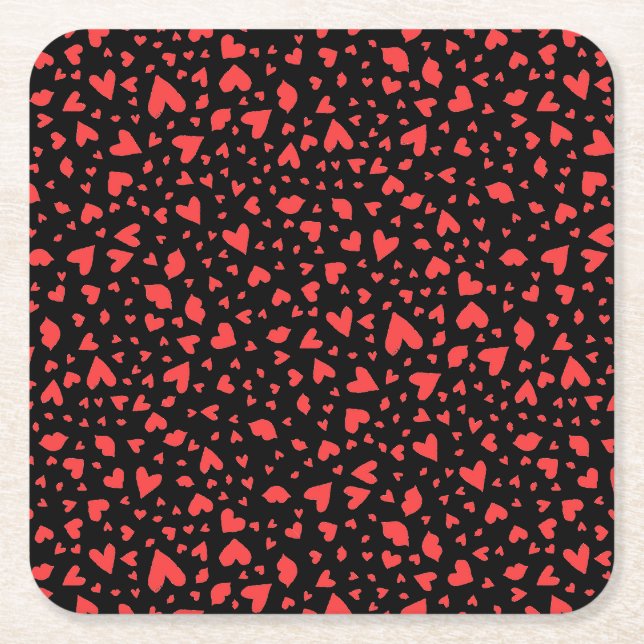 Red Hearts & Kisses Square Paper Coaster (Front)