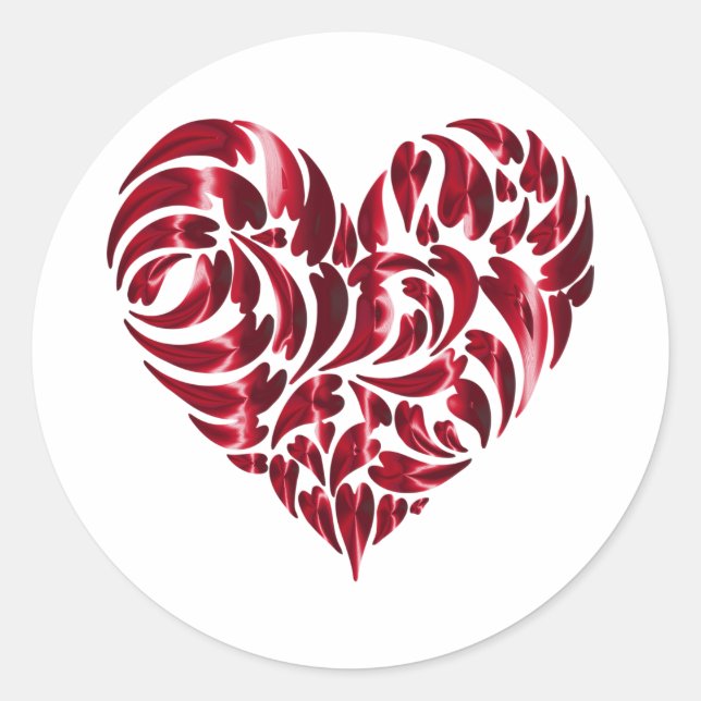 Red Hearts Lace Design Classic Round Sticker (Front)