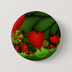 Red Hearts Lime Green Modern Abstract Fractal Art 6 Cm Round Badge
