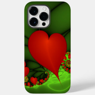 Red Hearts Lime Green Modern Abstract Fractal Art Case-Mate iPhone 14 Pro Max Case