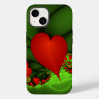 Red Hearts Lime Green Modern Abstract Fractal Art