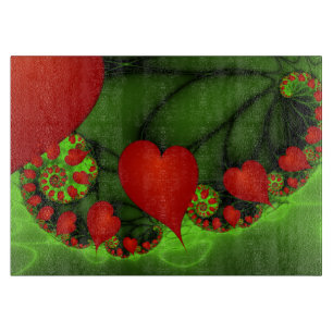 Red Hearts Lime Green Modern Abstract Fractal Art Cutting Board