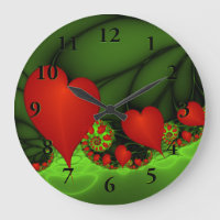 Red Hearts Lime Green Modern Abstract Fractal Art