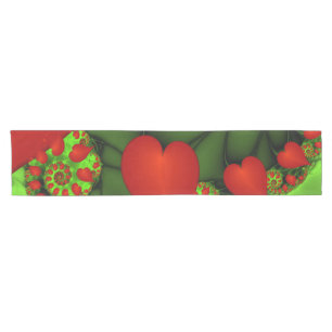 Red Hearts Lime Green Modern Abstract Fractal Art Short Table Runner