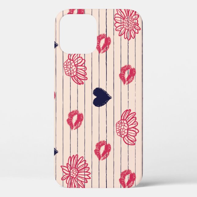 Red hearts, lips, daisies pattern. Case-Mate iPhone case (Back)