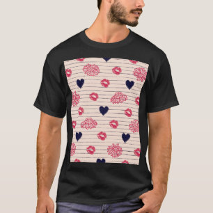 Red hearts, lips, daisies pattern. T-Shirt