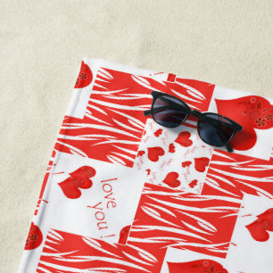 Red hearts, love. beach towel