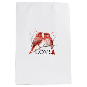 Red Hearts Love Birds Medium Gift Bag