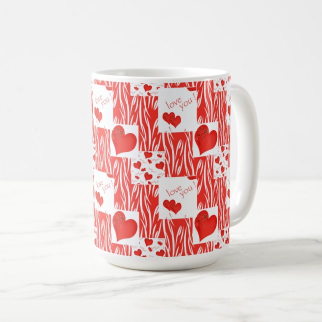 Red hearts, love, coffee mug (Front Right)