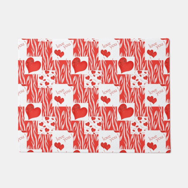 Red hearts, love. doormat (Front)