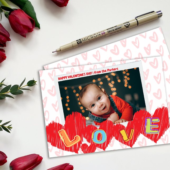 Red Hearts Love Kids Valentine Photo Card (Red Hearts Love Kids Valentine Photo Card)