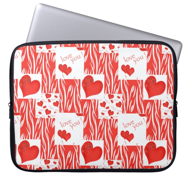 Red hearts, love. laptop sleeve (Front)