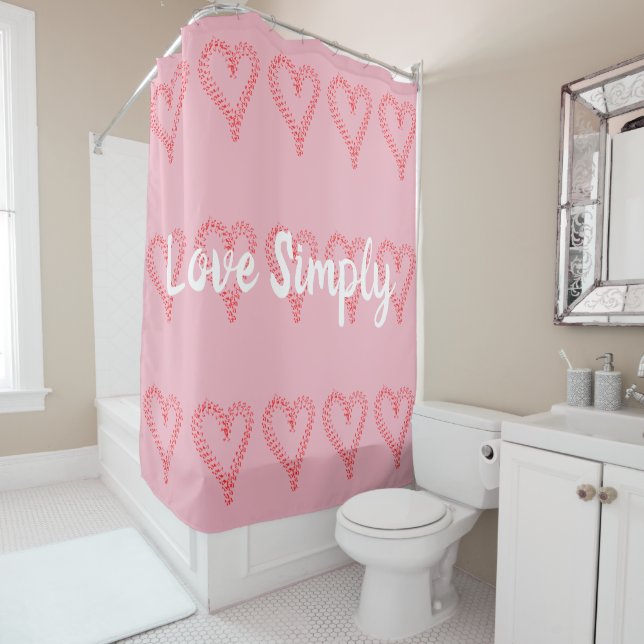 Red Hearts Love Simply Pink Shower Curtain (In Situ)