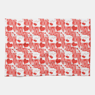 Red hearts, love. tea towel